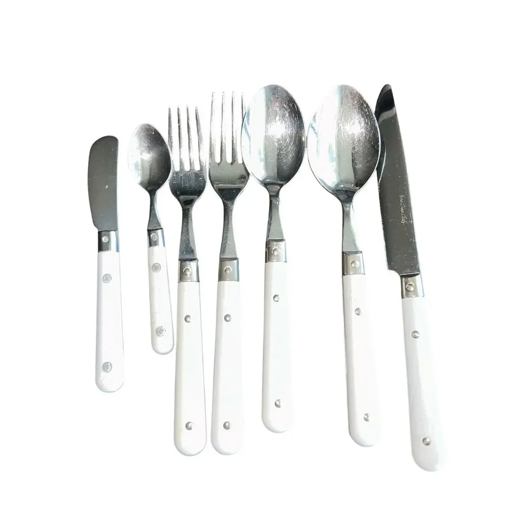 57 pieces vintage Eme Italy flatware set white handle stainless